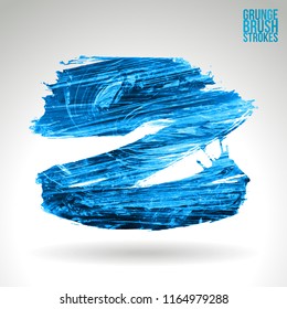 Blue brush stroke and texture. Grunge vector abstract hand - painted element. Underline and border design.
