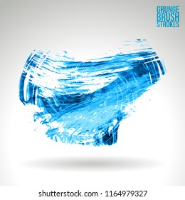 Blue brush stroke and texture. Grunge vector abstract hand - painted element. Underline and border design.