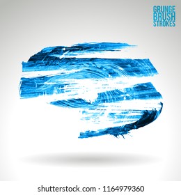 Blue brush stroke and texture. Grunge vector abstract hand - painted element. Underline and border design.