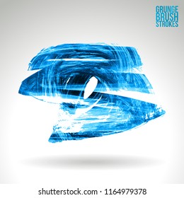 Blue brush stroke and texture. Grunge vector abstract hand - painted element. Underline and border design.