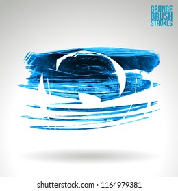 Blue brush stroke and texture. Grunge vector abstract hand - painted element. Underline and border design.
