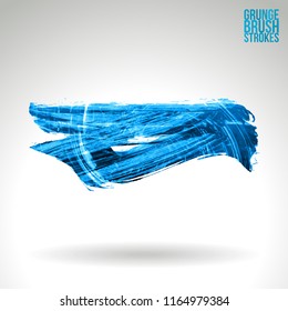 Blue brush stroke and texture. Grunge vector abstract hand - painted element. Underline and border design.