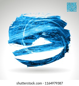 Blue brush stroke and texture. Grunge vector abstract hand - painted element. Underline and border design.