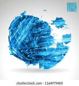 Blue brush stroke and texture. Grunge vector abstract hand - painted element. Underline and border design.
