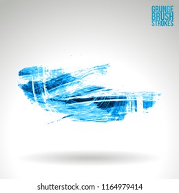 Blue brush stroke and texture. Grunge vector abstract hand - painted element. Underline and border design.