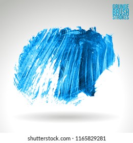 Blue brush stroke and texture. Grunge vector abstract hand - painted element. Underline and border design.