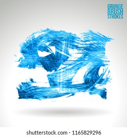 Blue brush stroke and texture. Grunge vector abstract hand - painted element. Underline and border design.
