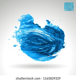 Blue brush stroke and texture. Grunge vector abstract hand - painted element. Underline and border design.