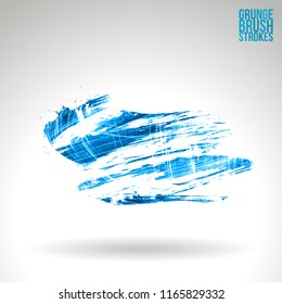 Blue brush stroke and texture. Grunge vector abstract hand - painted element. Underline and border design.