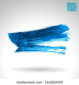 Blue brush stroke and texture. Grunge vector abstract hand - painted element. Underline and border design.