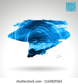 Blue brush stroke and texture. Grunge vector abstract hand - painted element. Underline and border design.