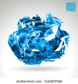 Blue brush stroke and texture. Grunge vector abstract hand - painted element. Underline and border design.