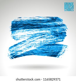 Blue brush stroke and texture. Grunge vector abstract hand - painted element. Underline and border design.