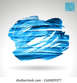 Blue brush stroke and texture. Grunge vector abstract hand - painted element. Underline and border design.