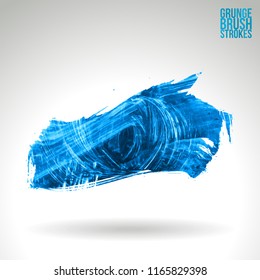 Blue brush stroke and texture. Grunge vector abstract hand - painted element. Underline and border design.
