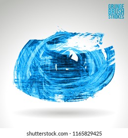 Blue brush stroke and texture. Grunge vector abstract hand - painted element. Underline and border design.