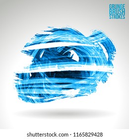 Blue brush stroke and texture. Grunge vector abstract hand - painted element. Underline and border design.