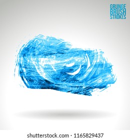 Blue brush stroke and texture. Grunge vector abstract hand - painted element. Underline and border design.