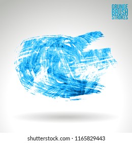Blue brush stroke and texture. Grunge vector abstract hand - painted element. Underline and border design.