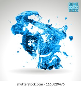 Blue brush stroke and texture. Grunge vector abstract hand - painted element. Underline and border design.