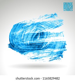 Blue brush stroke and texture. Grunge vector abstract hand - painted element. Underline and border design.