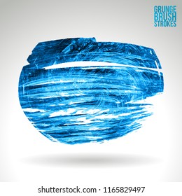 Blue brush stroke and texture. Grunge vector abstract hand - painted element. Underline and border design.