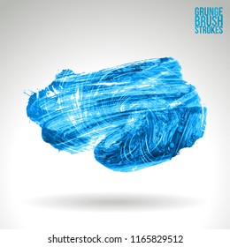 Blue brush stroke and texture. Grunge vector abstract hand - painted element. Underline and border design.