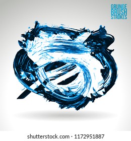 Blue brush stroke and texture. Grunge vector abstract hand - painted element. Underline and border design.