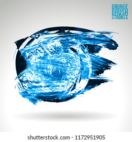 Blue brush stroke and texture. Grunge vector abstract hand - painted element. Underline and border design.