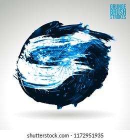 Blue brush stroke and texture. Grunge vector abstract hand - painted element. Underline and border design.