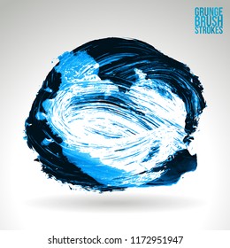 Blue brush stroke and texture. Grunge vector abstract hand - painted element. Underline and border design.