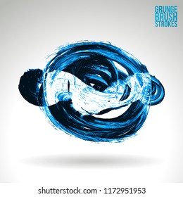 Blue brush stroke and texture. Grunge vector abstract hand - painted element. Underline and border design.