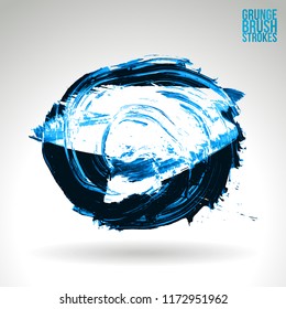 Blue brush stroke and texture. Grunge vector abstract hand - painted element. Underline and border design.