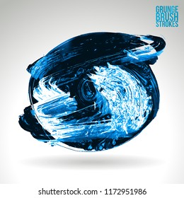 Blue brush stroke and texture. Grunge vector abstract hand - painted element. Underline and border design.