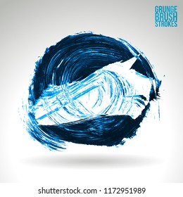 Blue brush stroke and texture. Grunge vector abstract hand - painted element. Underline and border design.