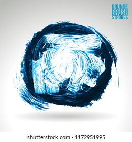 Blue brush stroke and texture. Grunge vector abstract hand - painted element. Underline and border design.