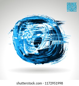 Blue brush stroke and texture. Grunge vector abstract hand - painted element. Underline and border design.