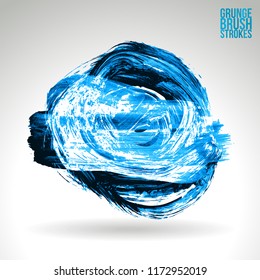 Blue brush stroke and texture. Grunge vector abstract hand - painted element. Underline and border design.