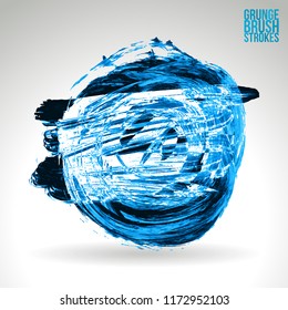 Blue brush stroke and texture. Grunge vector abstract hand - painted element. Underline and border design.