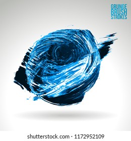 Blue brush stroke and texture. Grunge vector abstract hand - painted element. Underline and border design.