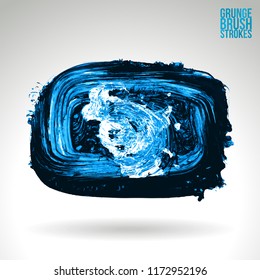 Blue brush stroke and texture. Grunge vector abstract hand - painted element. Underline and border design.
