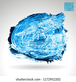 Blue brush stroke and texture. Grunge vector abstract hand - painted element. Underline and border design.