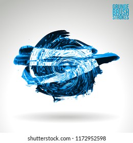 Blue brush stroke and texture. Grunge vector abstract hand - painted element. Underline and border design.