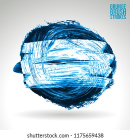 Blue brush stroke and texture. Grunge vector abstract hand - painted element. Underline and border design.