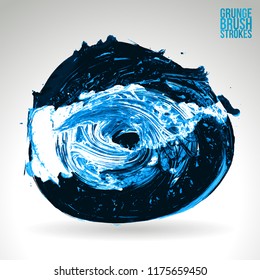 Blue brush stroke and texture. Grunge vector abstract hand - painted element. Underline and border design.