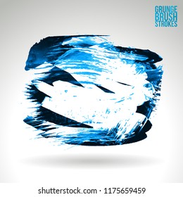 Blue brush stroke and texture. Grunge vector abstract hand - painted element. Underline and border design.