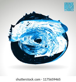 Blue brush stroke and texture. Grunge vector abstract hand - painted element. Underline and border design.