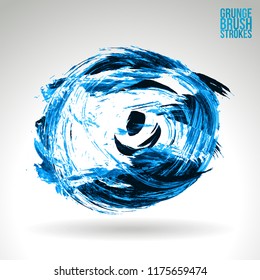 Blue brush stroke and texture. Grunge vector abstract hand - painted element. Underline and border design.