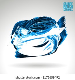 Blue brush stroke and texture. Grunge vector abstract hand - painted element. Underline and border design.
