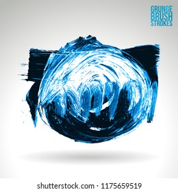 Blue brush stroke and texture. Grunge vector abstract hand - painted element. Underline and border design.